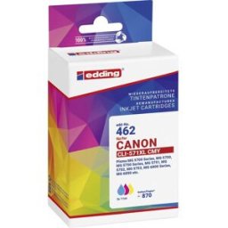 Edding Encre remplace Canon CLI-571XL CMY compatible pack bundle cyan, magenta, jaune EDD-462 18-462-01