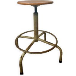 Tabouret industriel vintage / tabouret de studio bois 57x57x61