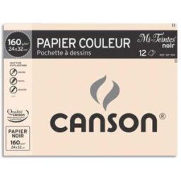 Pochette de 12 feuilles Canson - mi teintes - format 24 x 32 cm - 160 g - coloris noir - Réf : 317104