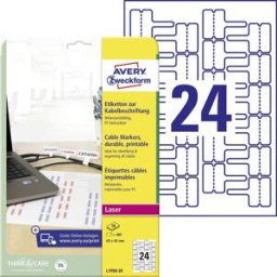 Avery Zweckform L7950-20 Etiquette pour câbles 60 x 40 mm film de polyester blanc 480 pc(s) fixation permanente imprimante laser, inscription à main