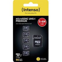 Intenso Premium 5er Pack (5 x 64 GB) Carte microSDXC 64 GB Class 10 UHS-I avec adaptateur SD