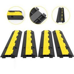 VEVOR Rampe de Protection Cable Lot de 4 à 2 Canaux Passage de Cable au Sol Caoutchouc PVC Passe Cable Ralentisseur Modulaire Capacité Charge 4989 kg pour Maïs on Bureau Terrains de Jeux 101x24,5x5 cm