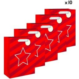 Draeger Lot de 10 sacs cadeau grand format - Rayures Rouges et Etoiles