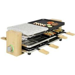 Princess Pure 8 Appareil à raclette revêtement anti-adhésif, 8 poêlons noir, pierre, bambou