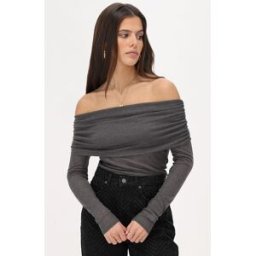 Top drapé gris foncé à épaules dénudées My Jewellery Gris/Gris foncé femme