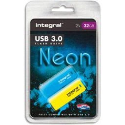 Pack de 2 clés USB Integral 3.0 32Go Bleu/Jaune INFD32GBNEON3.0BLYL