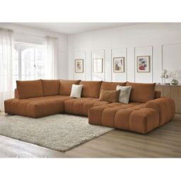 Canapé panoramique convertible coffre EVEREST tissu chiné orange angle droit BOBOCHIC 6 places Angle droit