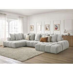 Canapé panoramique convertible coffre EVEREST tissu texturé gris clair angle droit BOBOCHIC 6 places Angle droit