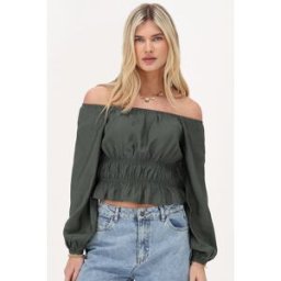 Top vert foncé à épaules dénudées et à volants My Jewellery Vert olive/Vert/Vert foncé femme