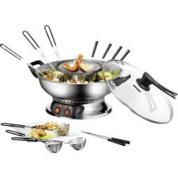 Unold Asia Fondue Appareil à fondue 1350 W 2 thermostats séparés, 6 fourchettes à fondue, fonction grill acier inoxydable