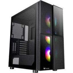 Tour midi Thermaltake CA-1W1-00M1WN-01 Boîtier PC noir 3 ventilateurs LED pré-installés, compatible LCS, fenêtre latérale, convient pour un refroidissement à