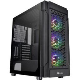 Tour midi Thermaltake CA-1W2-00M1WN-01 Boîtier PC noir 3 ventilateurs LED pré-installés, compatible LCS, fenêtre latérale, convient pour un refroidissement à