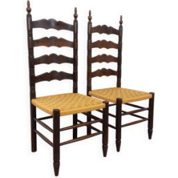 Paire de chaises vintage Arts & Crafts style Antonio Calligaris en bois de chêne et corde des années bois 47x46x120