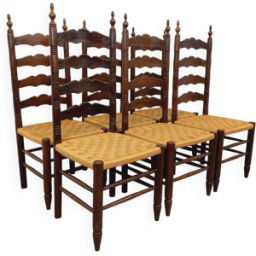Suite de 6 chaises vintage Arts & Crafts style Antonio Calligaris en bois de chêne corde années 50 bois 47x46x120