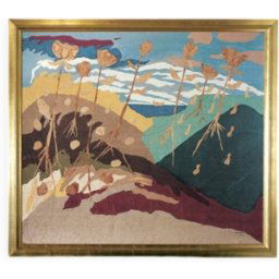 Tête de lit Art Déco en bois et marqueterie multicolore 185x5x164