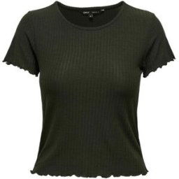 Only Top col rond manches courtes vert foncé Ivy XS female