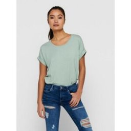 Only Top Col rond Manches courtes Poignets repliés vert en coton Eden S female