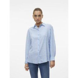 Vero Moda Chemise fermeture par bouton poignets boutonnés col chemise manches larges manches longues bleu en lin Demi XL female