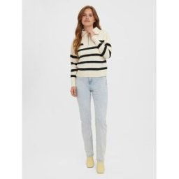 Vero Moda Pull en maille Rayures Col haut Manches longues beige gris XL female