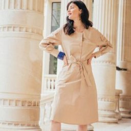 3S. x Réédition Robe manches longues ceinturée en popeline beige Dali Réédition 48 unisex