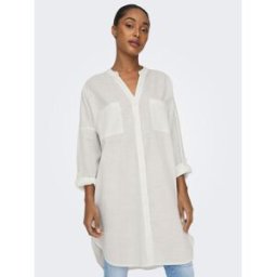 Only Chemise Col boutonné Manches longues Coupe plus longue blanc en coton M/L female