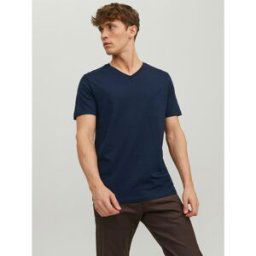jack & jones T-shirt Standard Fit Col en V Manches courtes Bleu Marine S male
