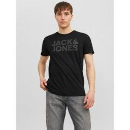 jack & jones T-shirt Standard Fit Col rond Manches courtes Noir en coton Owen XXL male
