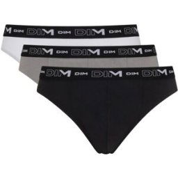 Dim Homme Pack de 3 Slips Coton Stretch - Ceinture Siglée Noir / Gris / Blanc en tissu XXL unisex