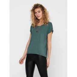 Only Top Col rond Manches courtes Poignets repliés vert en coton Olia S female