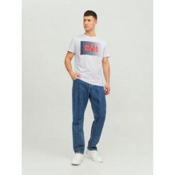 jack & jones T-shirt Standard Fit Col rond Manches courtes Blanc en coton Ilan XXL male