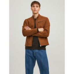 jack & jones Veste de motard en simili-cuir Col motard Manches longues Marron clair Levi Xavi XL male