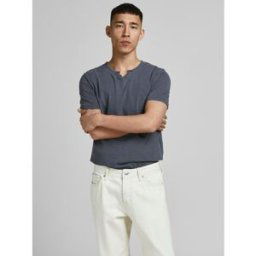 jack & jones T-shirt Standard Fit Col fendu Manches courtes Bleu Marine en coton S male