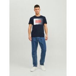 jack & jones T-shirt Standard Fit Col rond Manches courtes Bleu Marine en coton Harry M male