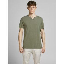 jack & jones T-shirt Standard Fit Col fendu Manches courtes Marron vert en coton L male