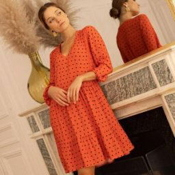 3S. x Réédition Robe courte Delia orange en viscose 38 female