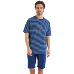 Athena Pyjama court Rayures Fish & Chips bleu en coton pour homme S male
