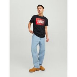 jack & jones T-shirt Standard Fit Col rond Manches courtes Noir en coton Beau M male
