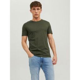 jack & jones T-shirt Standard Fit Col rond Manches courtes Vert foncé en coton Amos S male