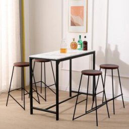 3S. x Home Lot de 4 Tabourets de Bar Metal Bois Industriels marron unisex