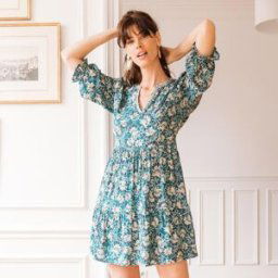 3S. x Réédition Robe courte Marine vert en viscose 42 female