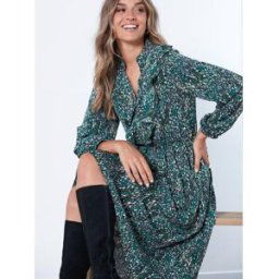 Venca Robe longue multicolore avec ourlet asymétrique - Verte en viscose L female