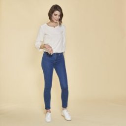 3 SUISSES Jean skinny taille haute pierres fantaisie sur poche femme - bleu foncé 52 female