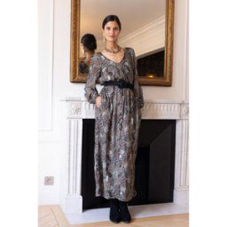 3S. x Réédition Robe longue imprimée jungle Nancy gris en viscose 36 female