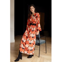 3S. x Réédition Robe longue imprimée coquelicat - Capucine rouge en viscose 44 female