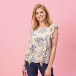 3 SUISSES Blouse imprimée sans manche et volants femme - Noir beige en coton L female