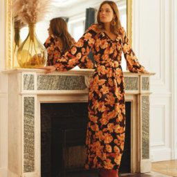 3S. x Réédition Robe longue imprimée Nancy orange en viscose 38 female