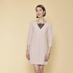 3 SUISSES Robe courte col V dentelle manches 3/4 femme - Rose M female