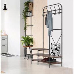 3S. x Home Vestiaire d'entrée 3 niveaux et 5 crochets Marron Style Industriel unisex