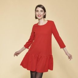3 SUISSES Robe courte manches 3/4 bas volanté femme - Rouge M female