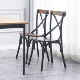 3S. x Home Lot de 2 chaises industrielles métal et bois Gris unisex